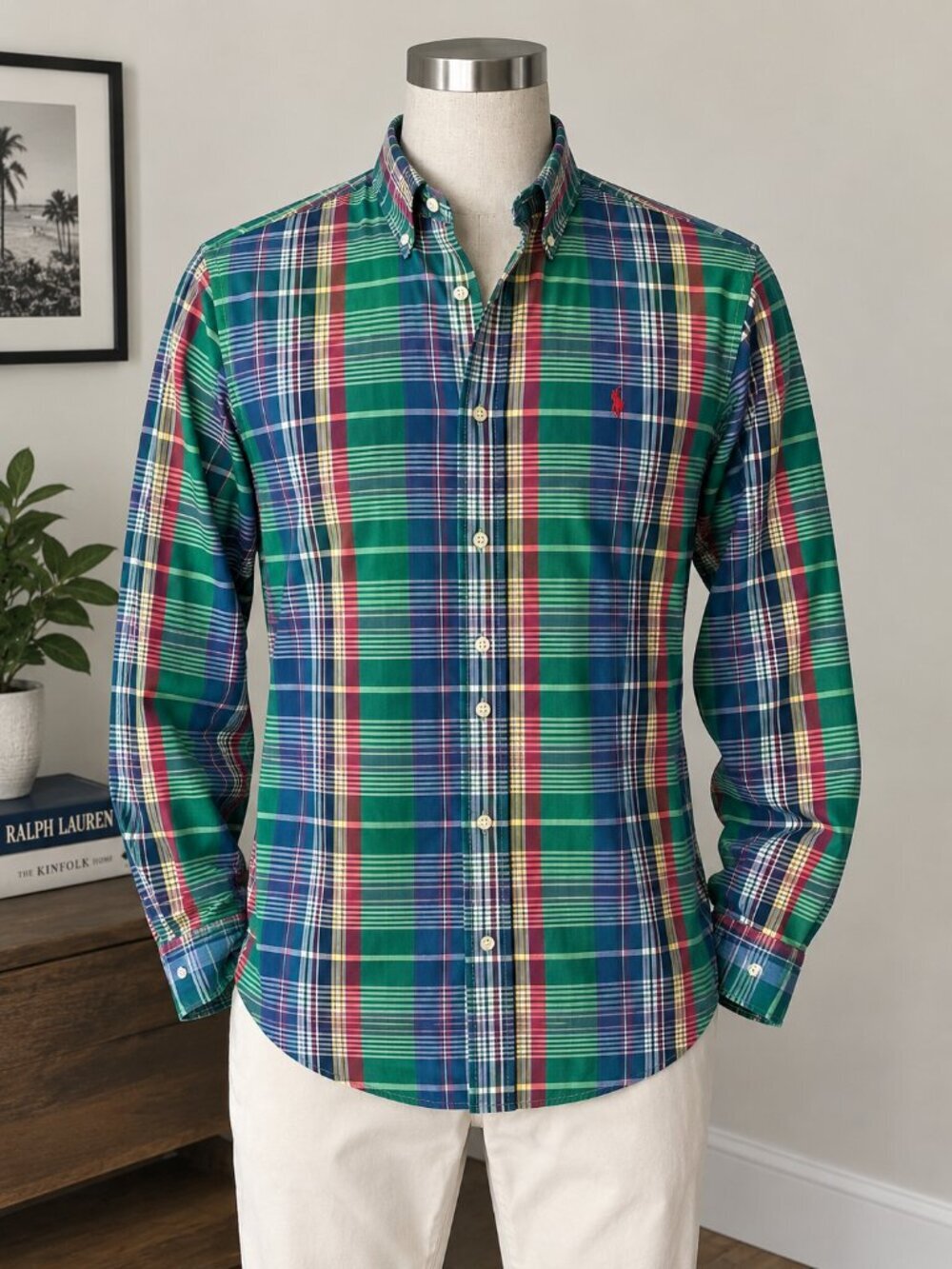 Polo Ralph Lauren Men’s Large Custom Fit Plaid Button Down Shirt 100% Cotton